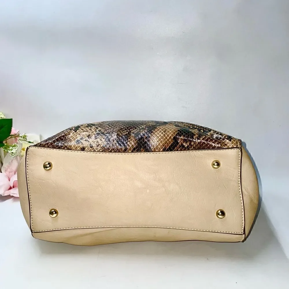 Charming Charlie Snakeskin Print Tote Bag Tan XLarge